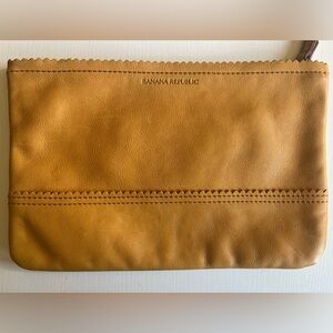 Banana Republic Boho Western Caramel Yellow Leather Scalloped Clutch Wristlet